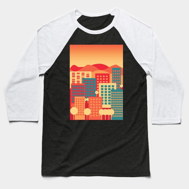 Warm colors of a cityscape Baseball T-Shirt by Nosa rez